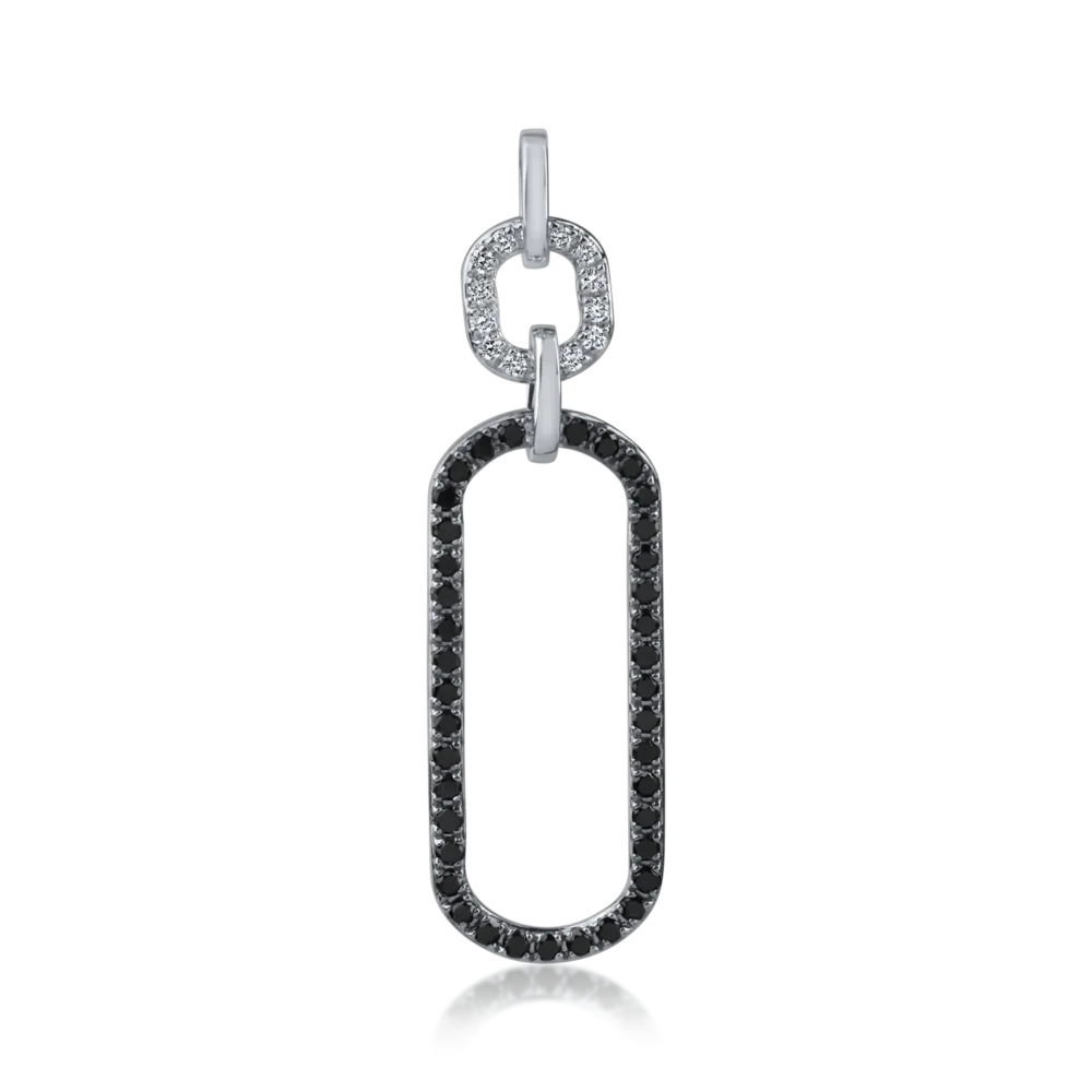 Pandantiv oval din aur alb-negru cu diamante negre si incolore de 0.3ct