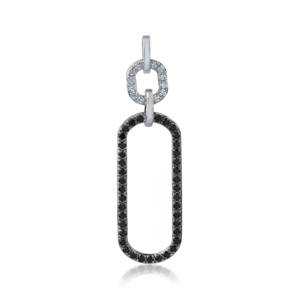 Pandantiv oval din aur alb-negru cu diamante negre si incolore de 0.3ct
