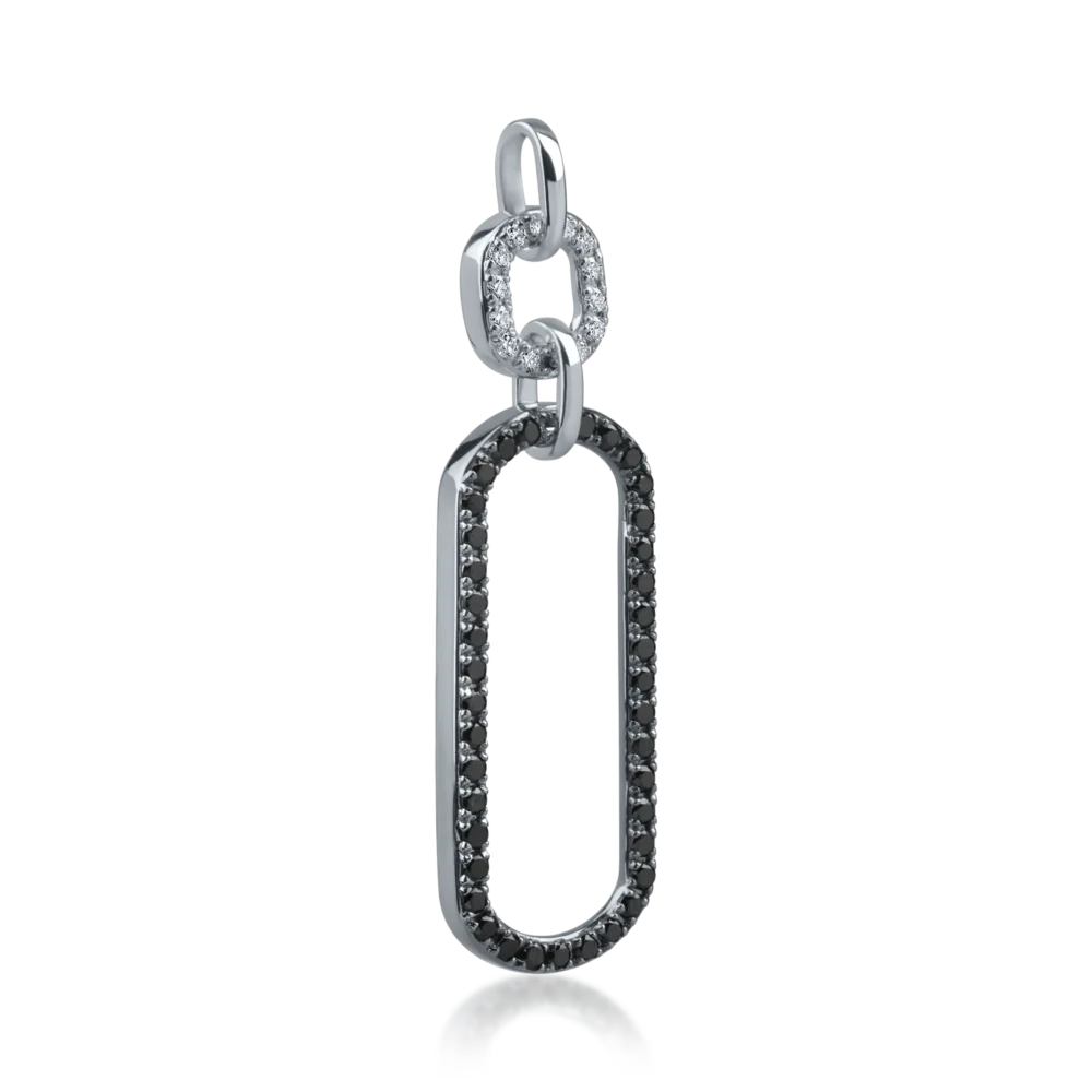Pandantiv oval din aur alb-negru cu diamante negre si incolore de 0.3ct - imagine 2