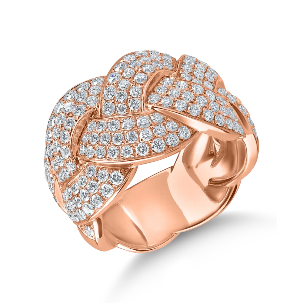 Inel impletit din aur roz cu diamante de 1.7ct