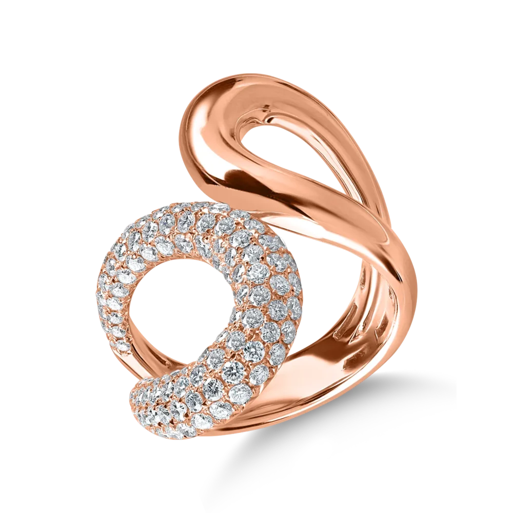 Inel geometric din aur roz cu diamante de 1.5ct