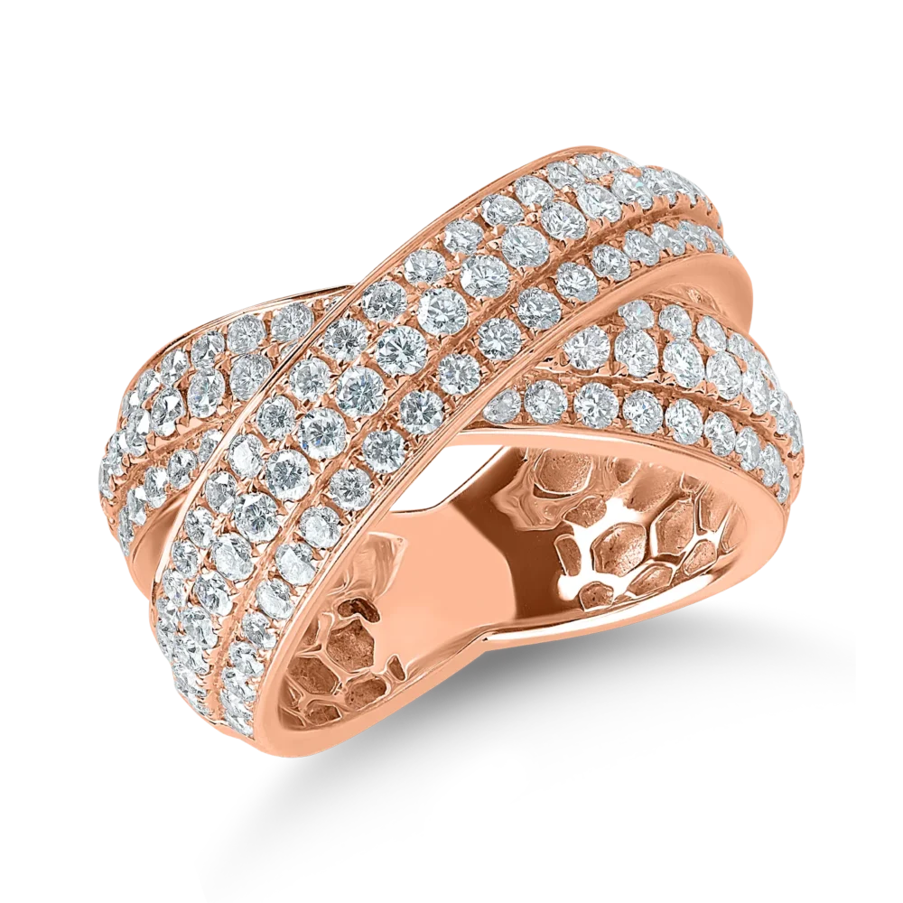 Inel impletit din aur roz cu diamante de 2ct