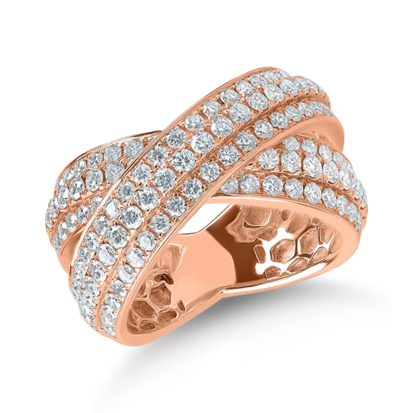 Inel impletit din aur roz cu diamante de 2ct