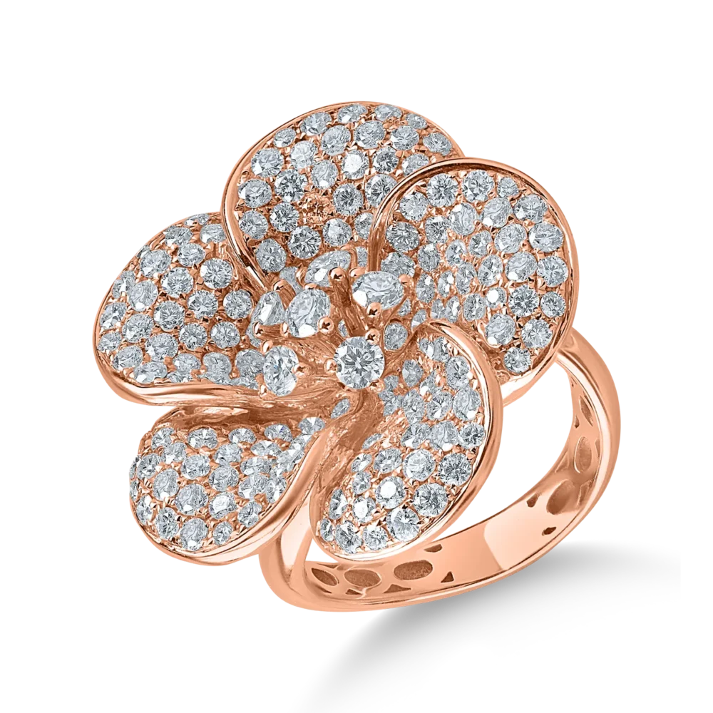Inel floare din aur roz cu diamante de 3.13ct
