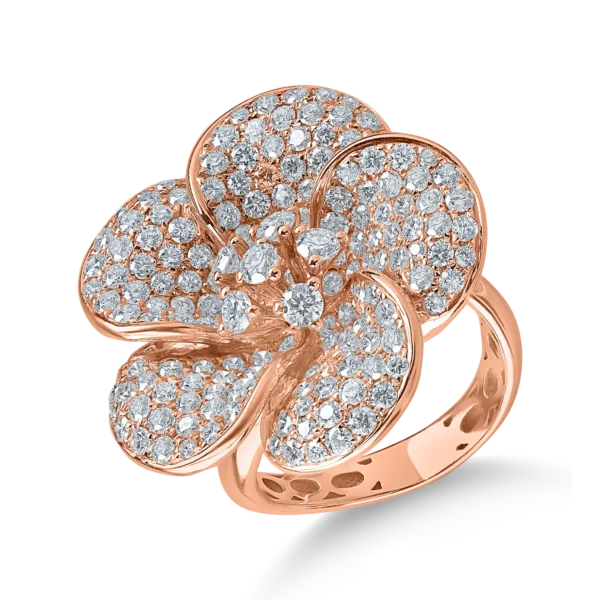 Inel floare din aur roz cu diamante de 3.13ct