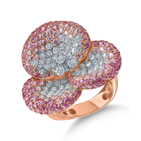 Inel floare din aur roz cu diamante si safire roz de 4.23ct