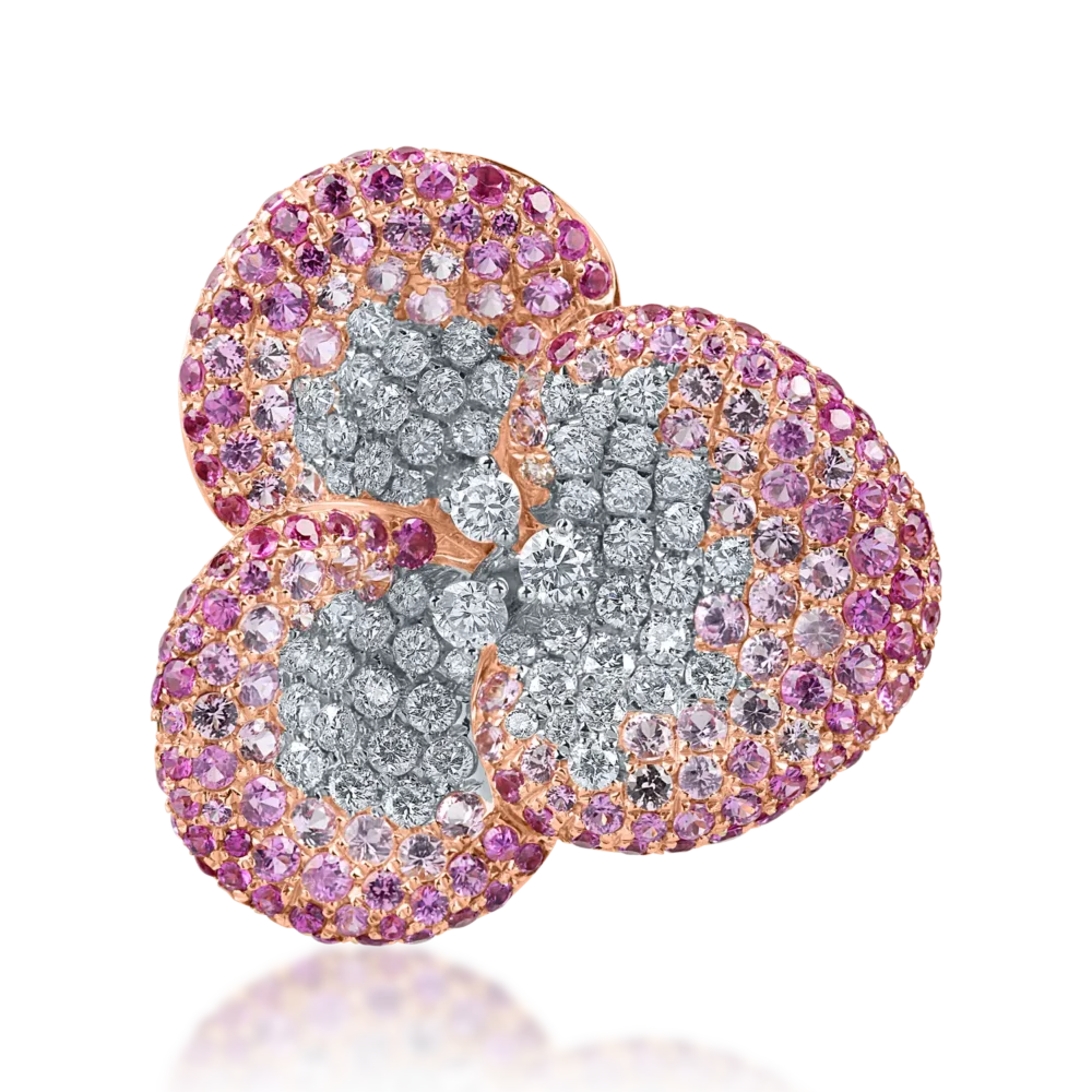 Inel floare din aur roz cu diamante si safire roz de 4.23ct - imagine 2