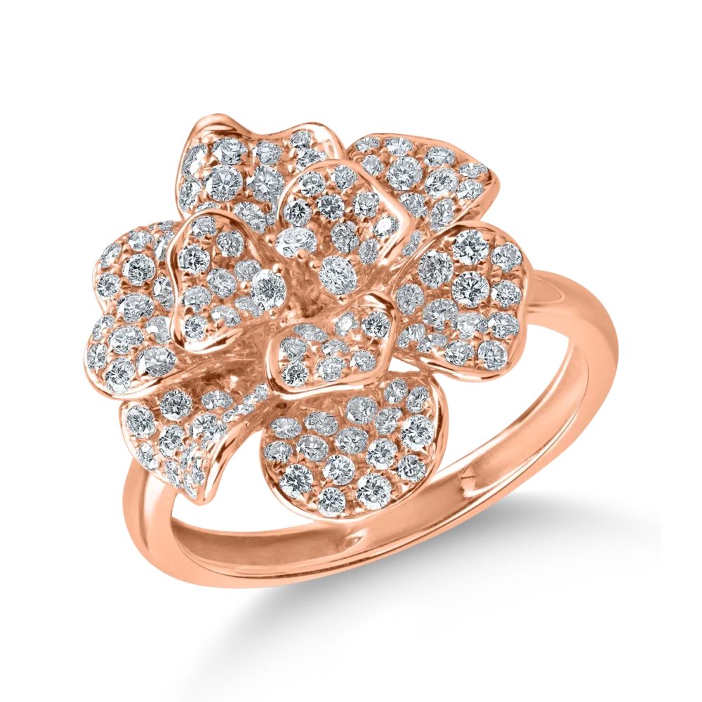 Inel floare din aur roz cu diamante de 0.9ct