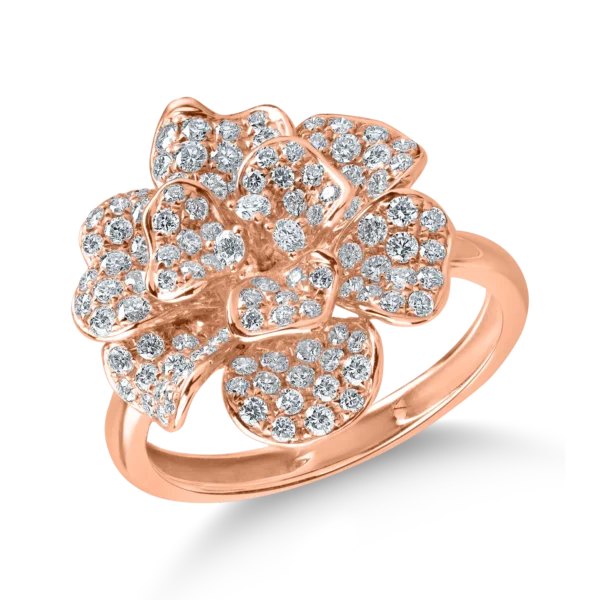 Inel floare din aur roz cu diamante de 0.9ct
