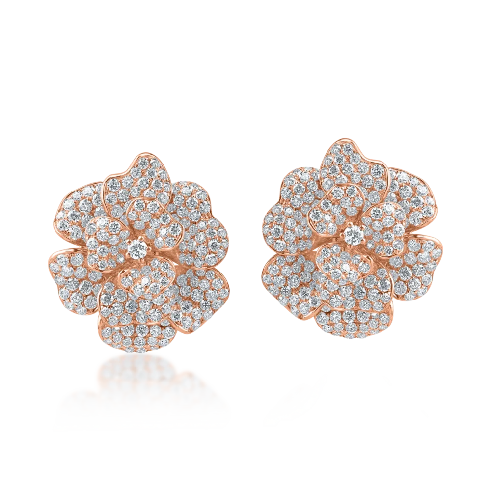 Cercei floare din aur roz cu diamante de 3.87ct - imagine 2