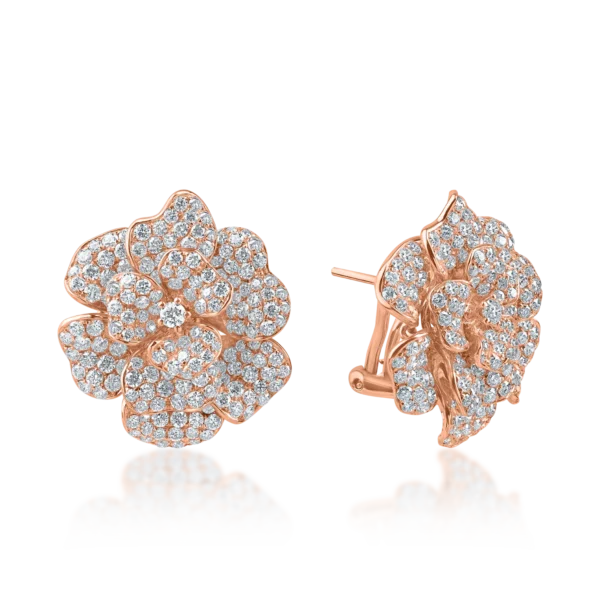 Cercei floare din aur roz cu diamante de 3.87ct