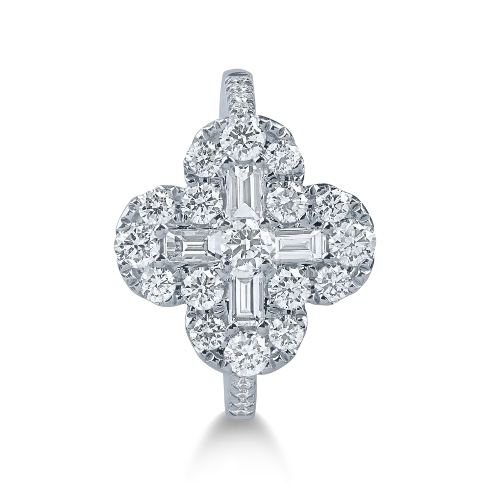 Inel geometric din aur alb cu diamante baguette si rotunde de 1.3ct - imagine 2