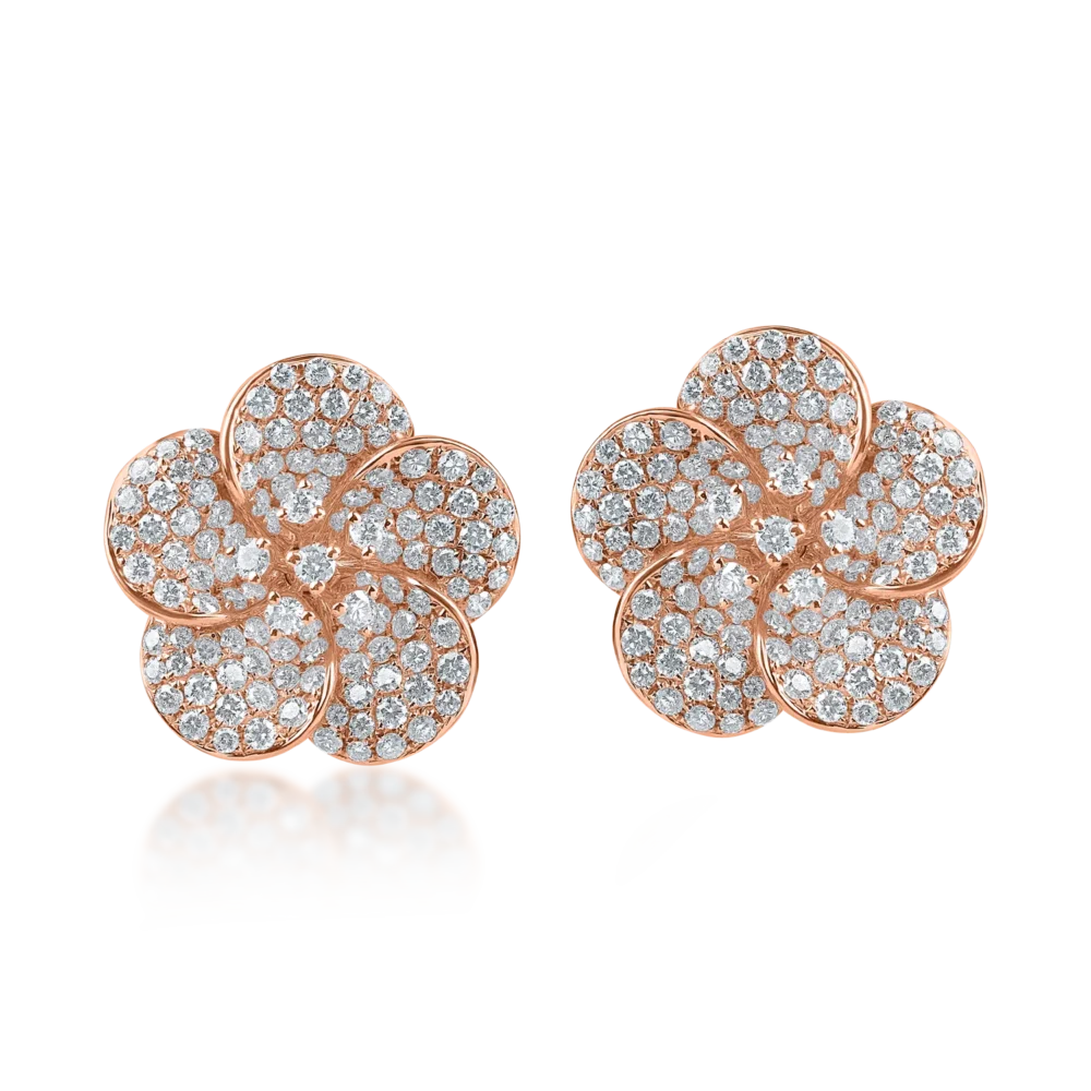 Cercei floare din aur roz cu diamante de 3.5ct - imagine 2