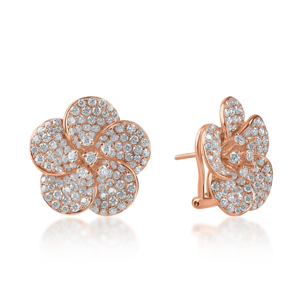 Cercei floare din aur roz cu diamante de 3.5ct