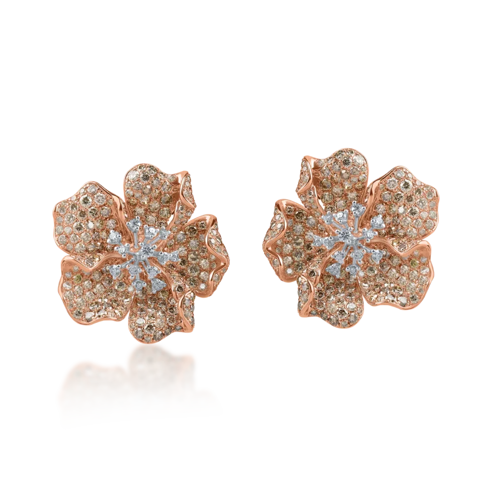 Cercei floare din aur roz cu diamante maro si incolore de 6.6ct - imagine 2