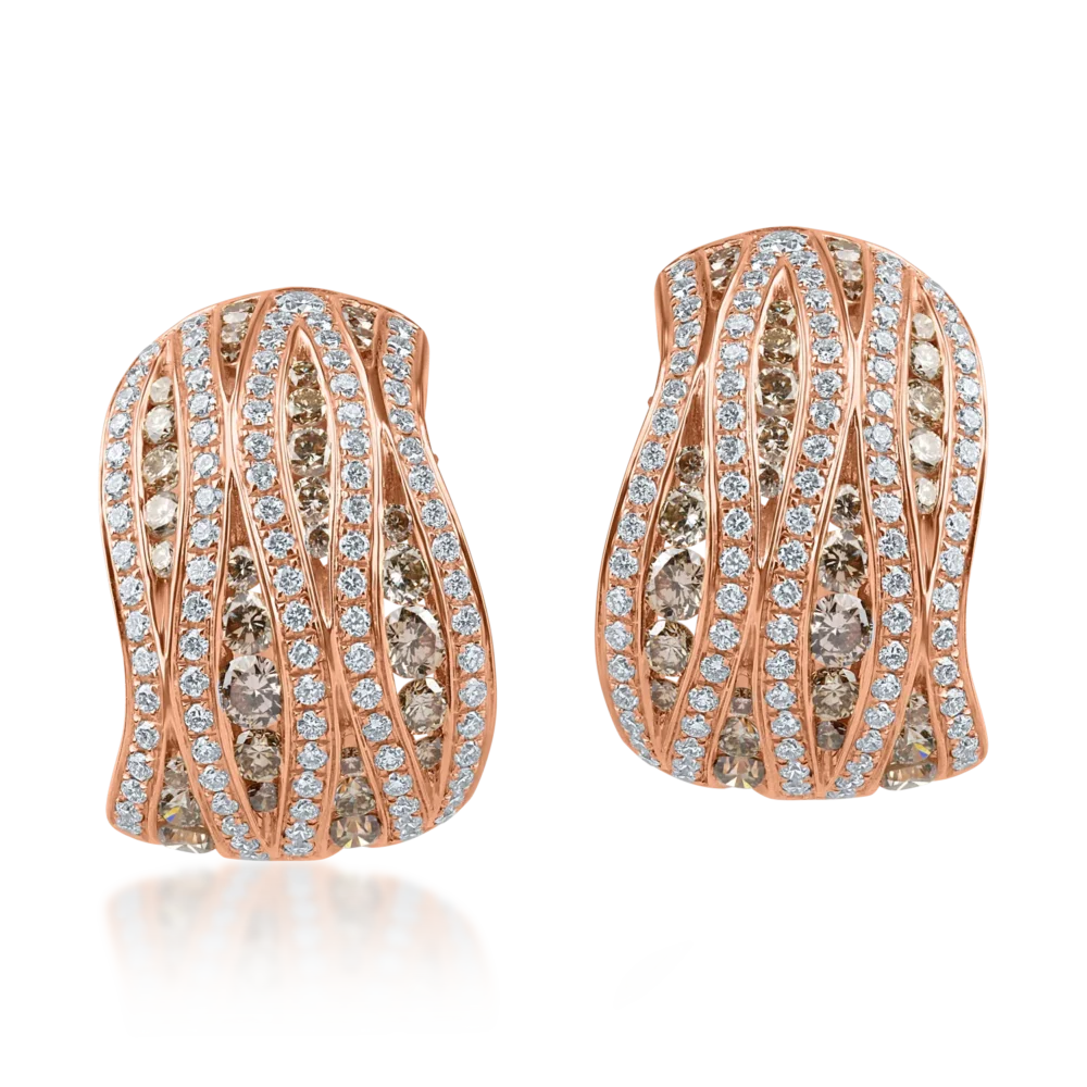 Cercei geometrici din aur roz cu diamante maro si incolore de 2.12ct - imagine 2