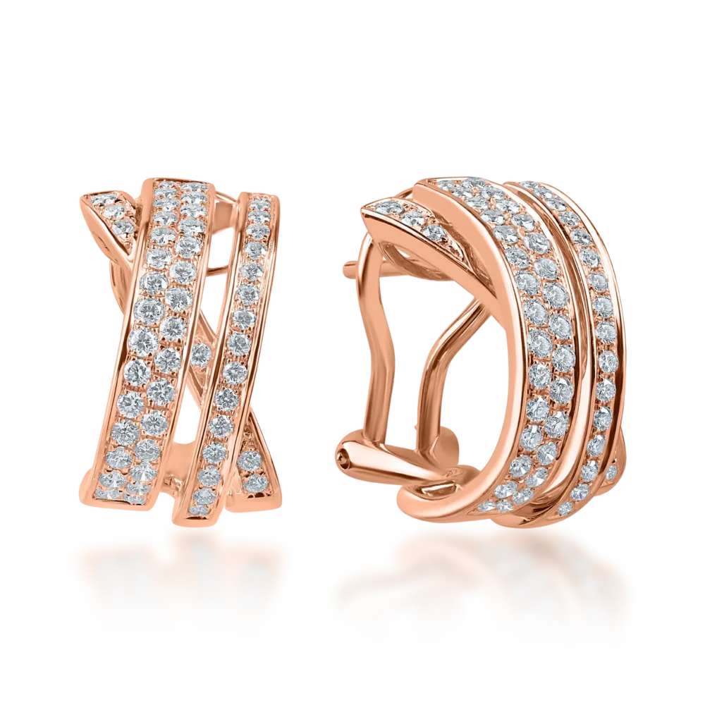 Cercei stilizati din aur roz cu diamante de 0.79ct