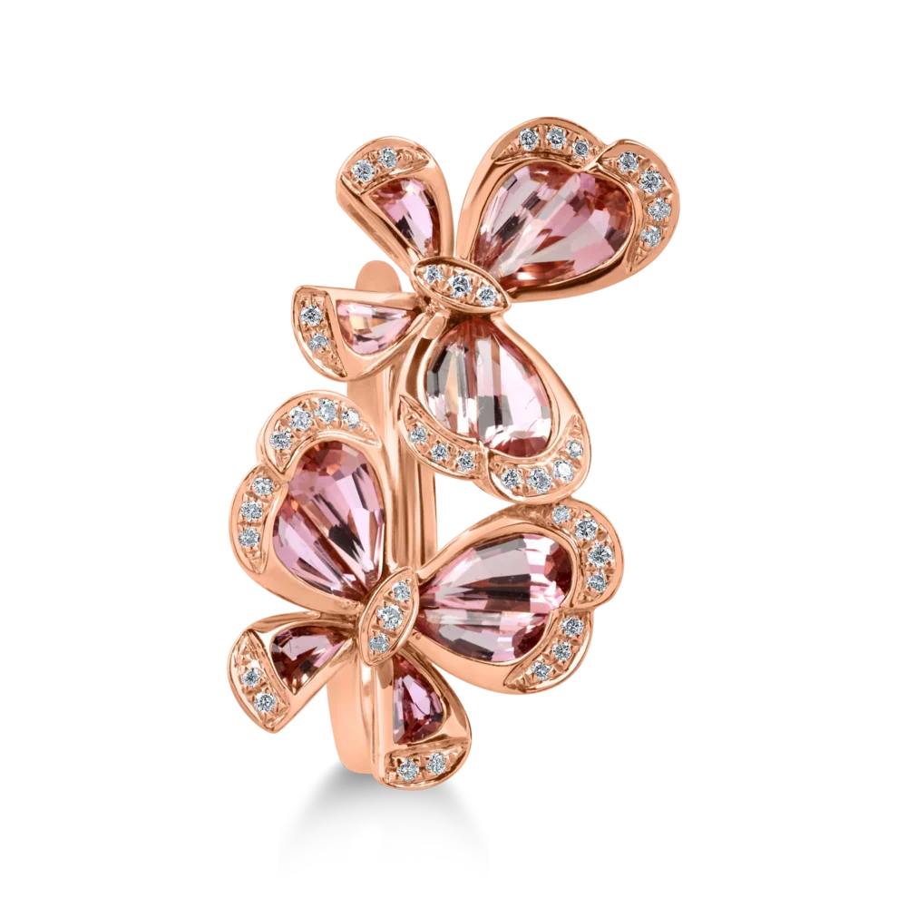Inel fluturi din aur roz cu turmalina roz de 2.2ct si diamante de 0.15ct - imagine 2