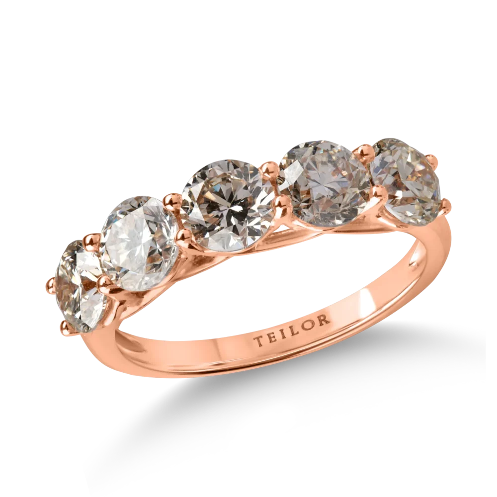 Inel semi eternity din aur roz cu diamante maro de 2.4ct