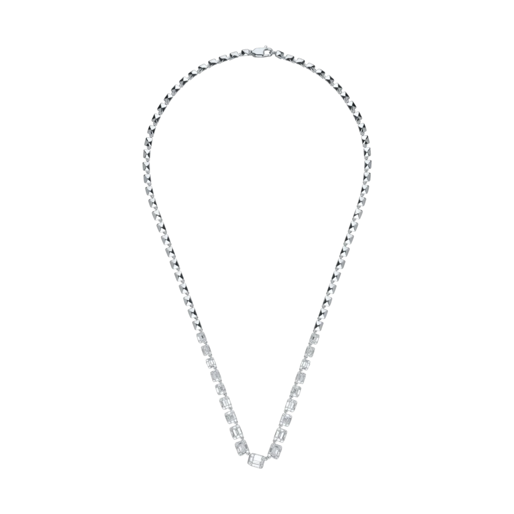 Colier din aur alb cu diamante baguette si rotunde 2.1ct