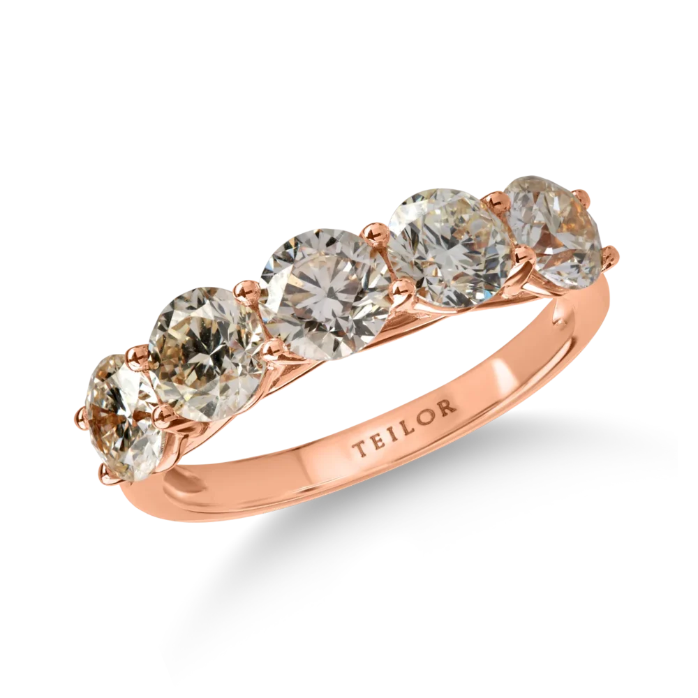 Inel semi eternity din aur roz cu diamante maro de 2.3ct