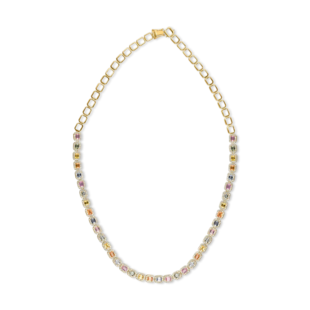 Lant din aur galben cu safire multicolore de 9.6ct si diamante de 4.2ct