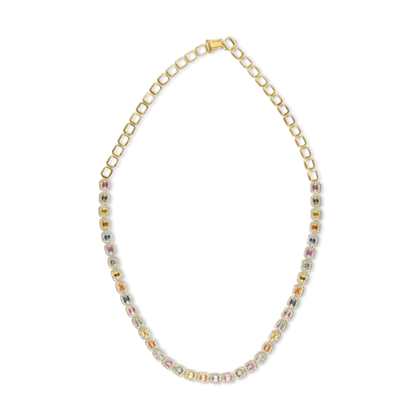 Lant din aur galben cu safire multicolore de 9.6ct si diamante de 4.2ct