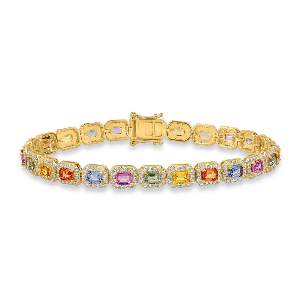 Bratara din aur galben cu safire multicolore rectangulare de 5.7ct si diamante de 2.4ct