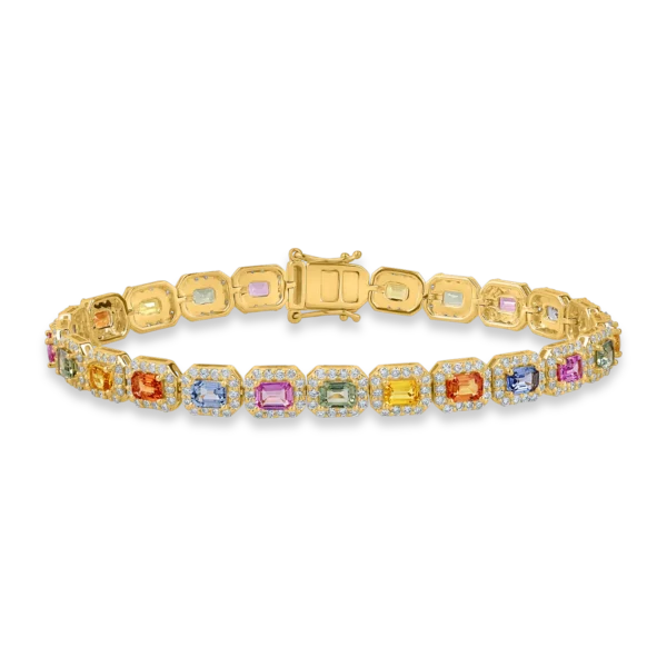Bratara din aur galben cu safire multicolore rectangulare de 5.7ct si diamante de 2.4ct
