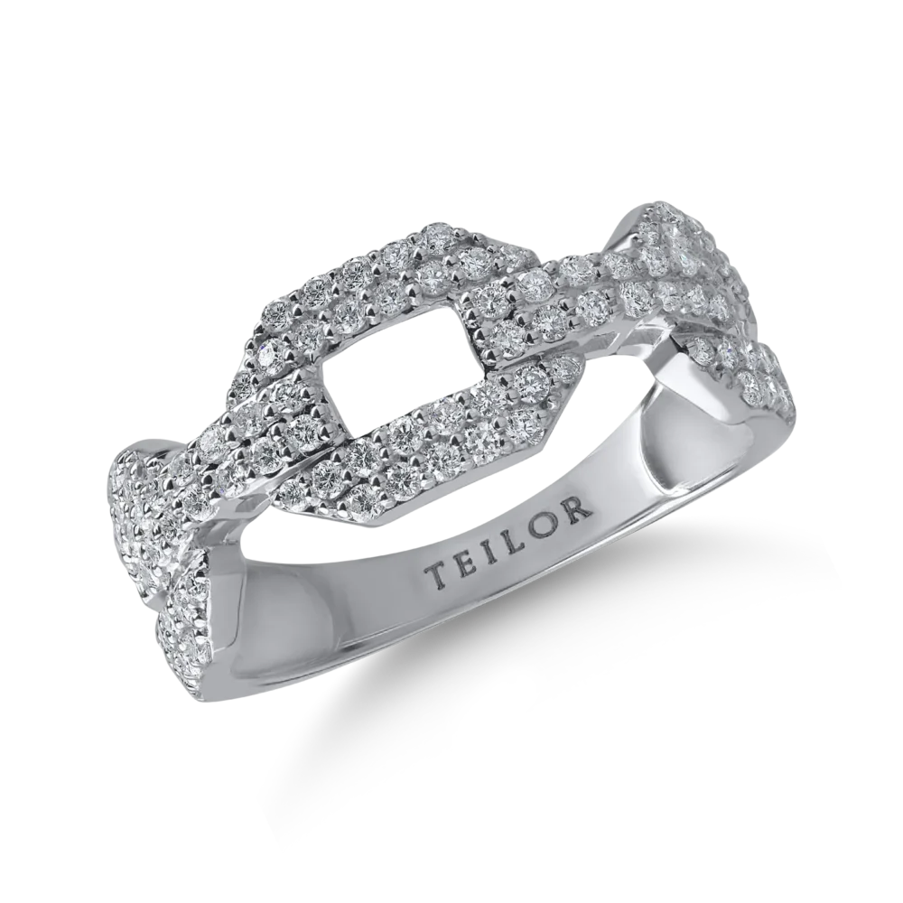 Inel geometric din aur alb cu diamante microsetting de 0.5ct