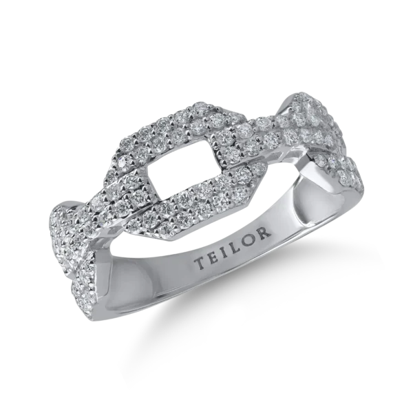 Inel geometric din aur alb cu diamante microsetting de 0.5ct