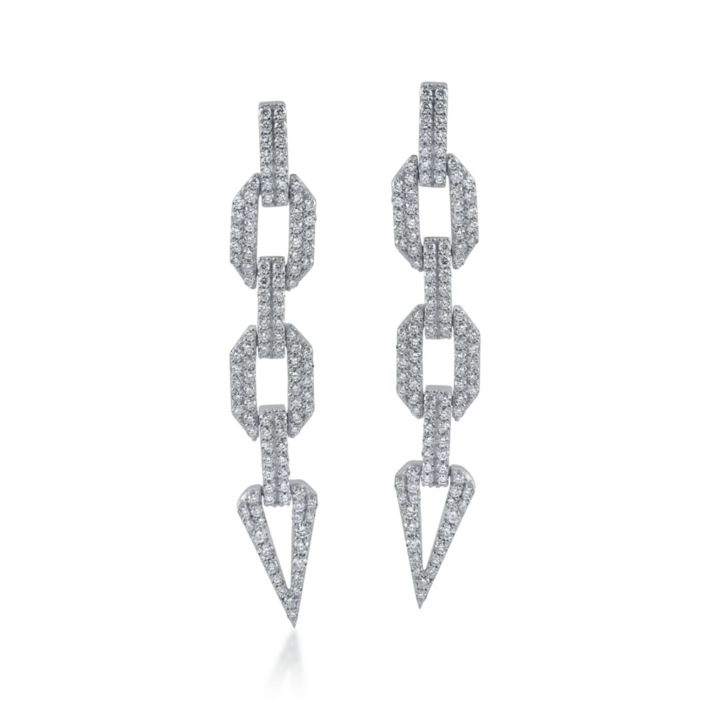 Cercei lungi geometrici din aur alb cu diamante de 1.4ct - imagine 2