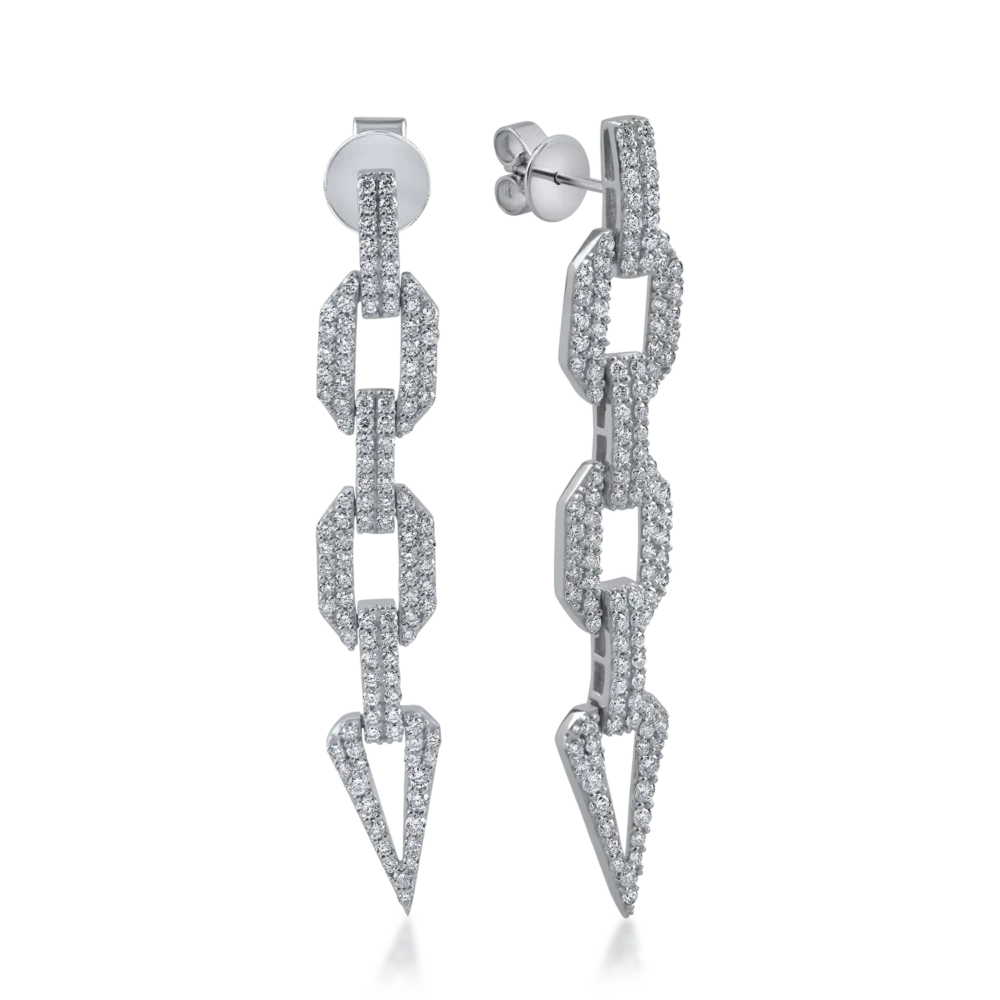 Cercei lungi geometrici din aur alb cu diamante de 1.4ct