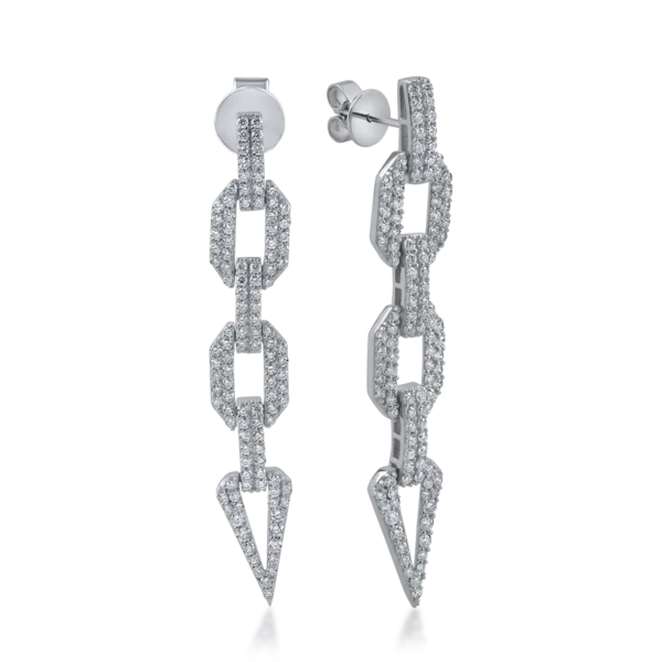 Cercei lungi geometrici din aur alb cu diamante de 1.4ct
