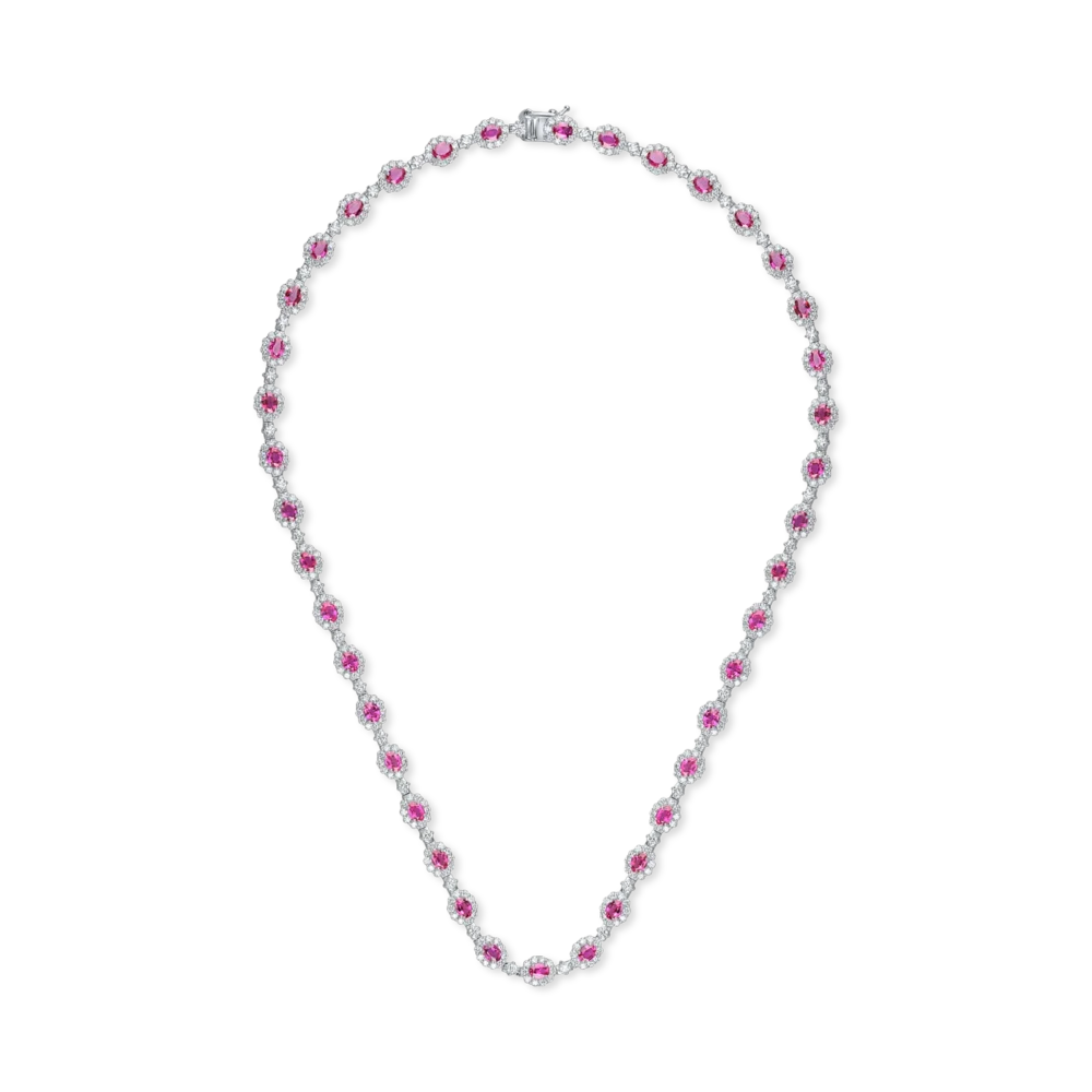 Colier din platina cu rubine ovale si diamante de 14.2ct