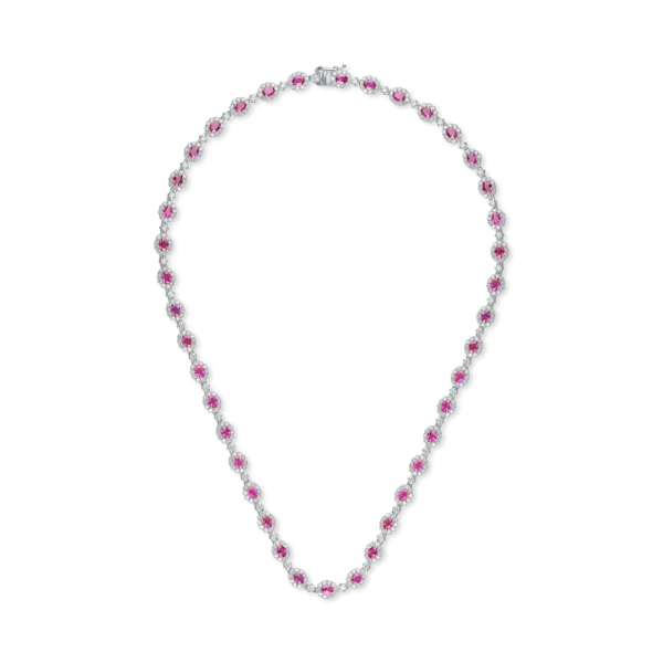 Colier din platina cu rubine ovale si diamante de 14.2ct