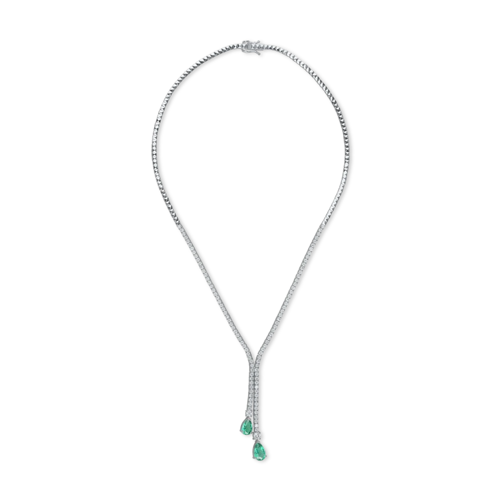 Lant din aur alb cu smaralde de 1.7ct si diamante de 3.2ct