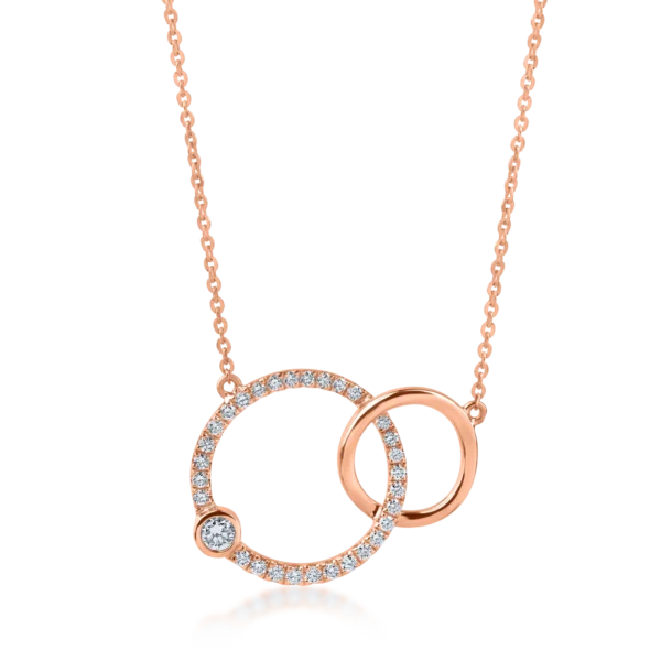 Lant cu pandantive cercuri din aur roz cu diamante de 0.2ct