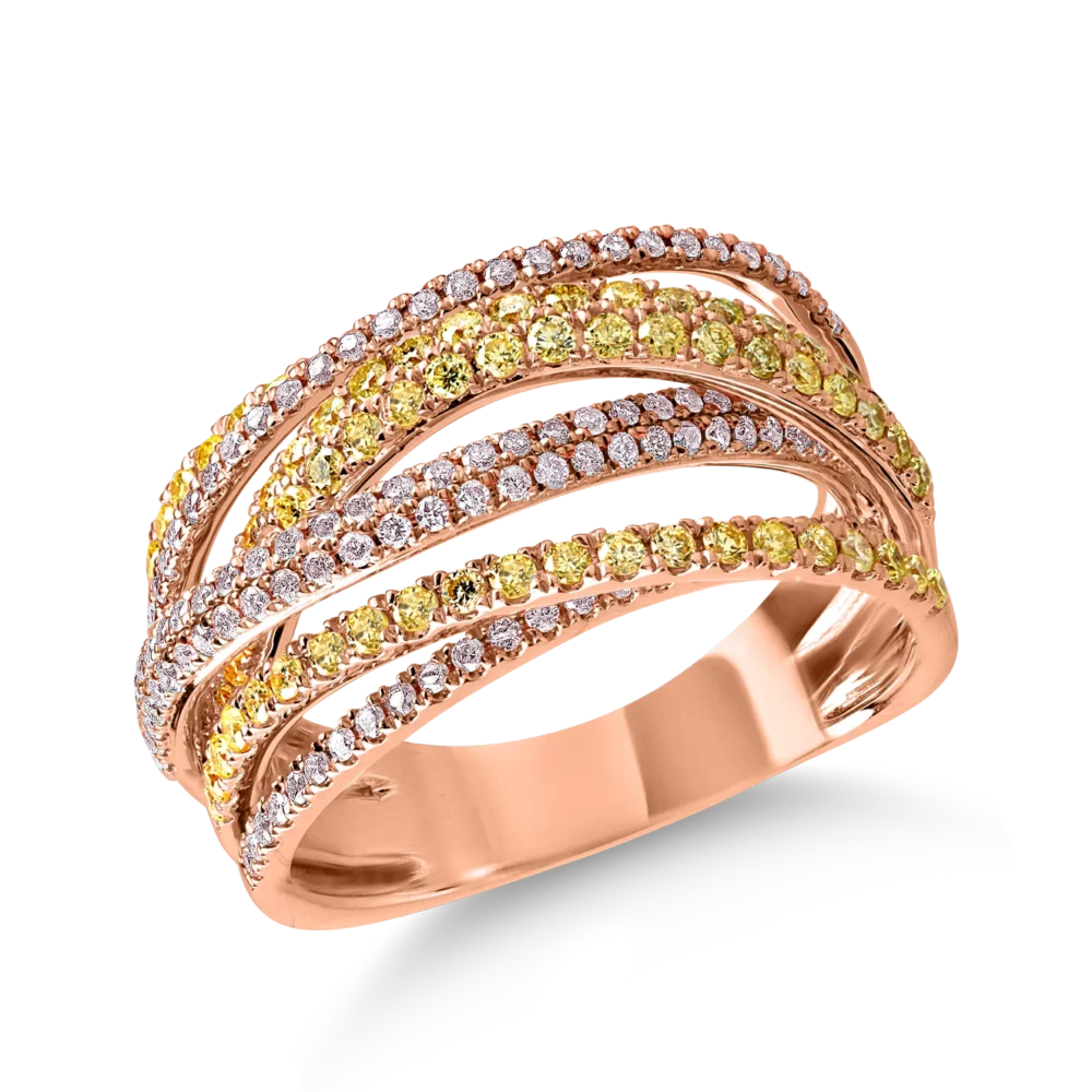 Inel din aur roz cu diamante roz si galbene de 1.15ct