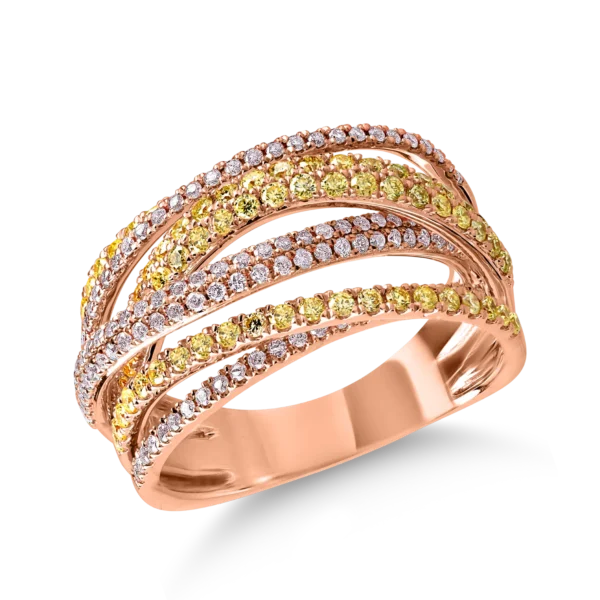 Inel din aur roz cu diamante roz si galbene de 1.15ct