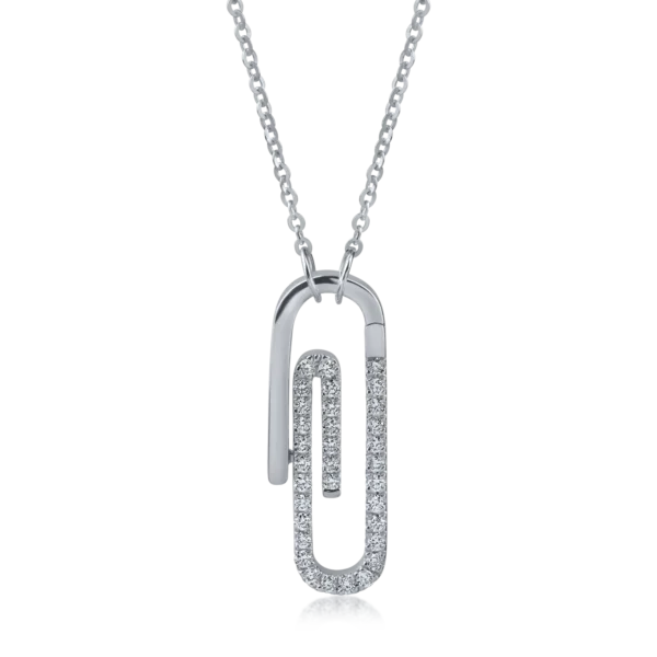 Lant cu pandantiv agrafa din aur alb cu diamante de 0.1ct