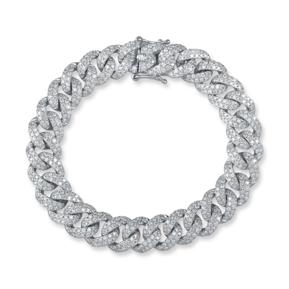 Bratara cuban din aur alb cu diamante de 5ct