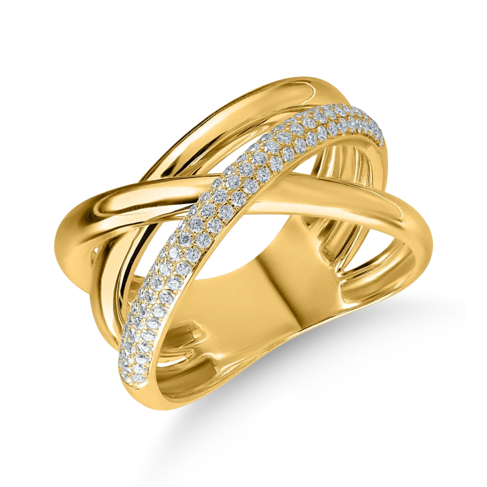 Inel geometric din aur galben cu diamante de 0.3ct