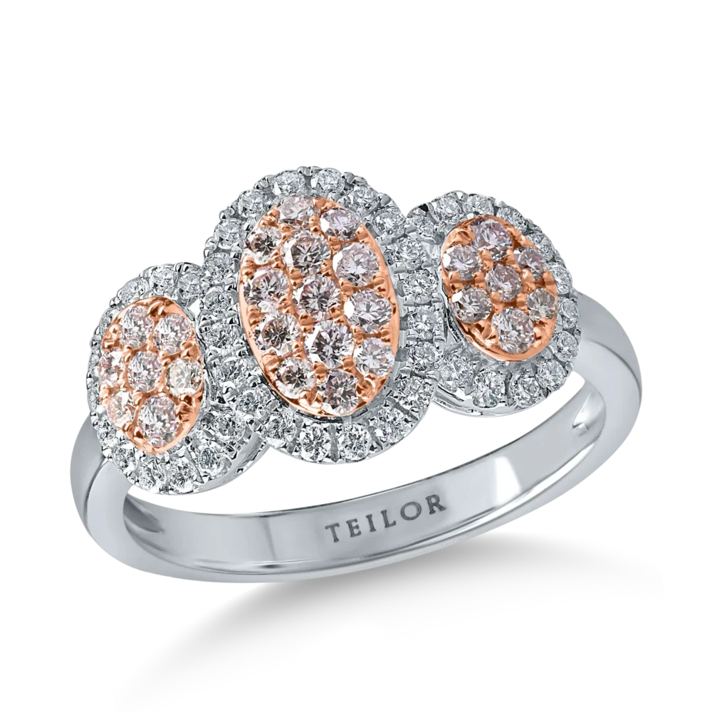 Inel din aur alb-roz cu diamante galben deschis si incolore de 0.79ct