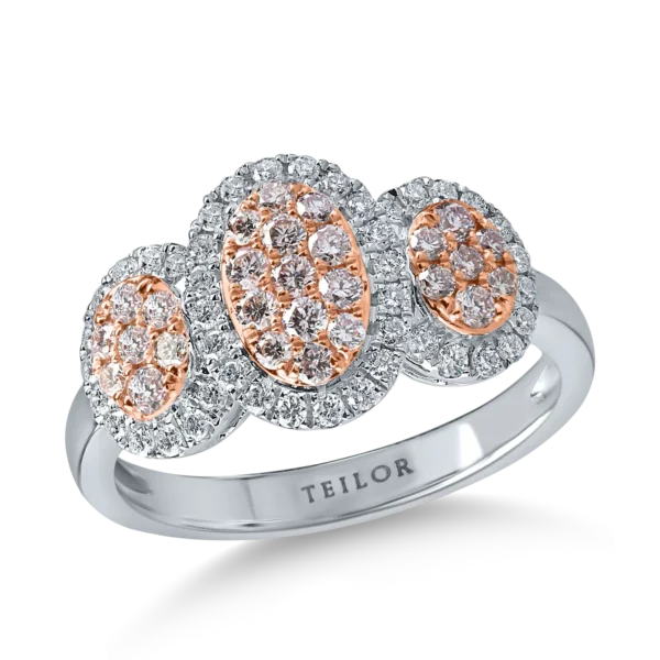 Inel din aur alb-roz cu diamante galben deschis si incolore de 0.79ct