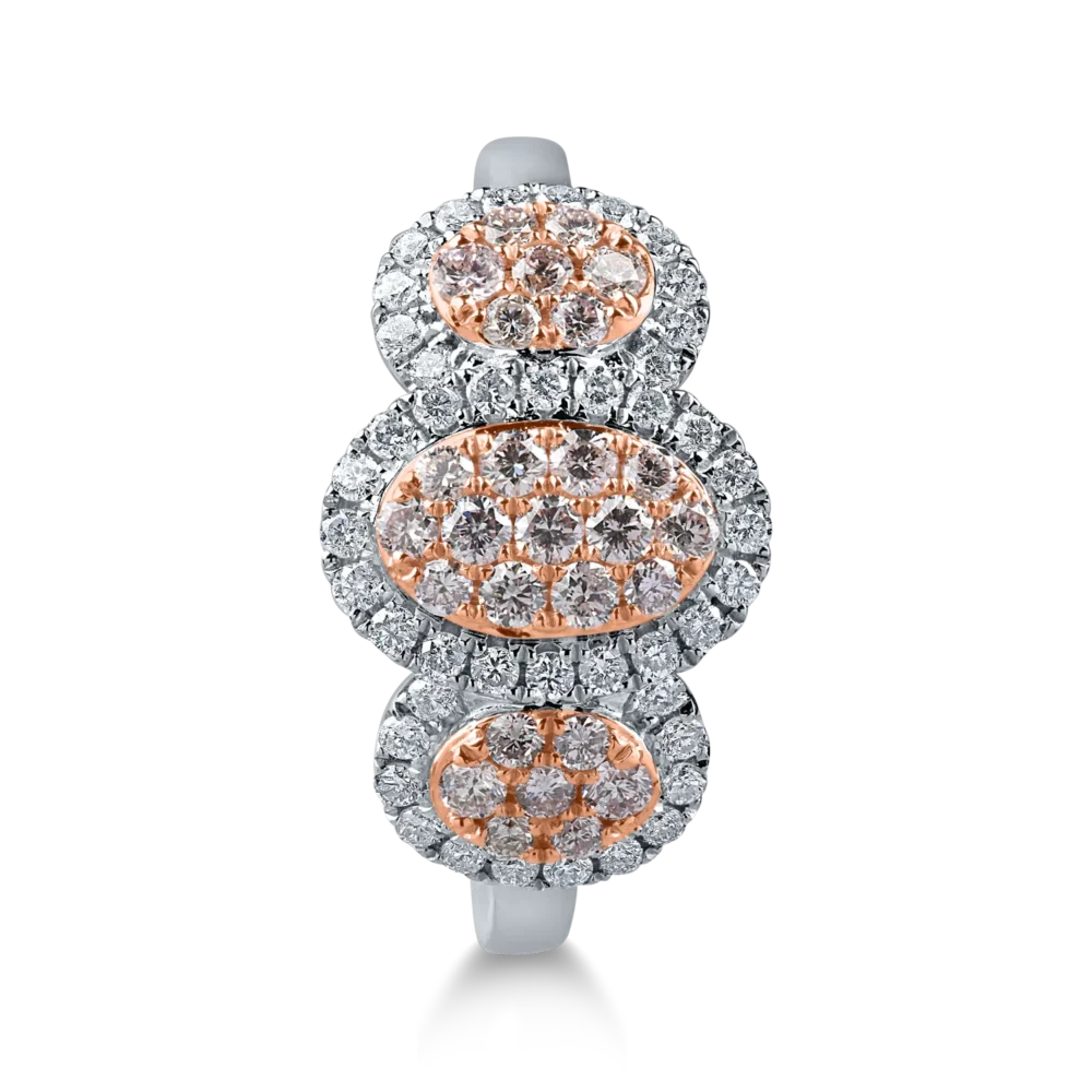 Inel din aur alb-roz cu diamante galben deschis si incolore de 0.79ct - imagine 2