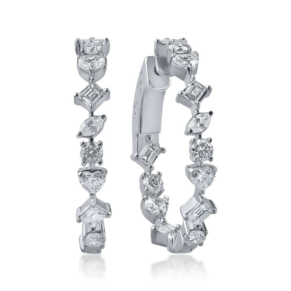 Cercei rotunzi din aur alb cu diamante de 2ct