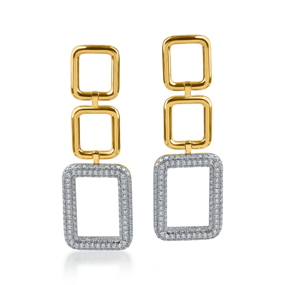 Cercei lungi geometrici din aur alb-galben cu diamante de 1.3ct - imagine 2