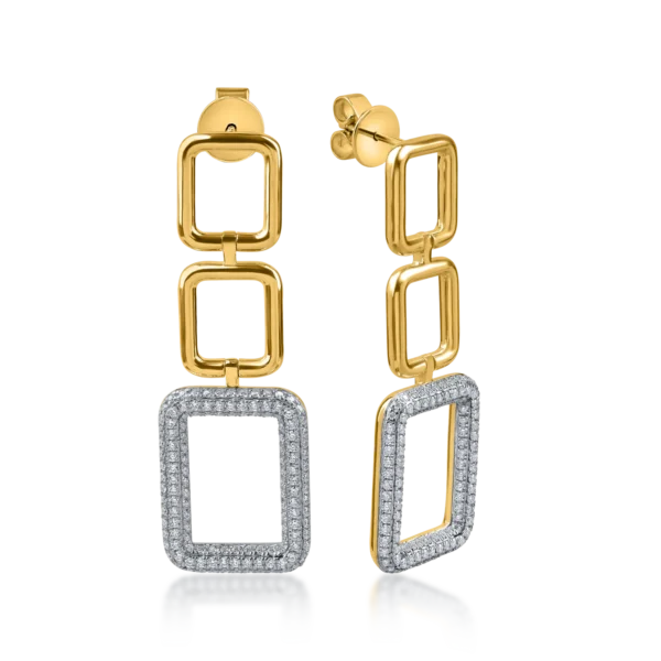 Cercei lungi geometrici din aur alb-galben cu diamante de 1.3ct