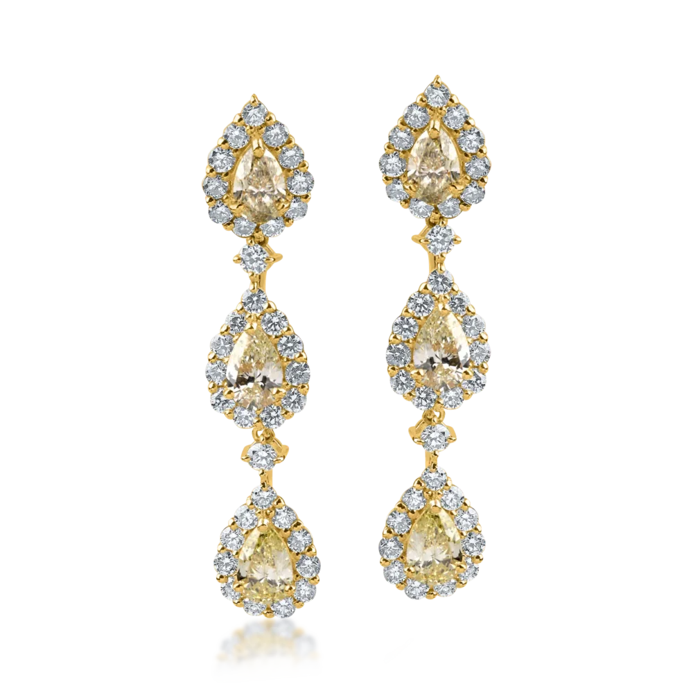Cercei lungi din aur galben cu diamante de 3ct - imagine 2